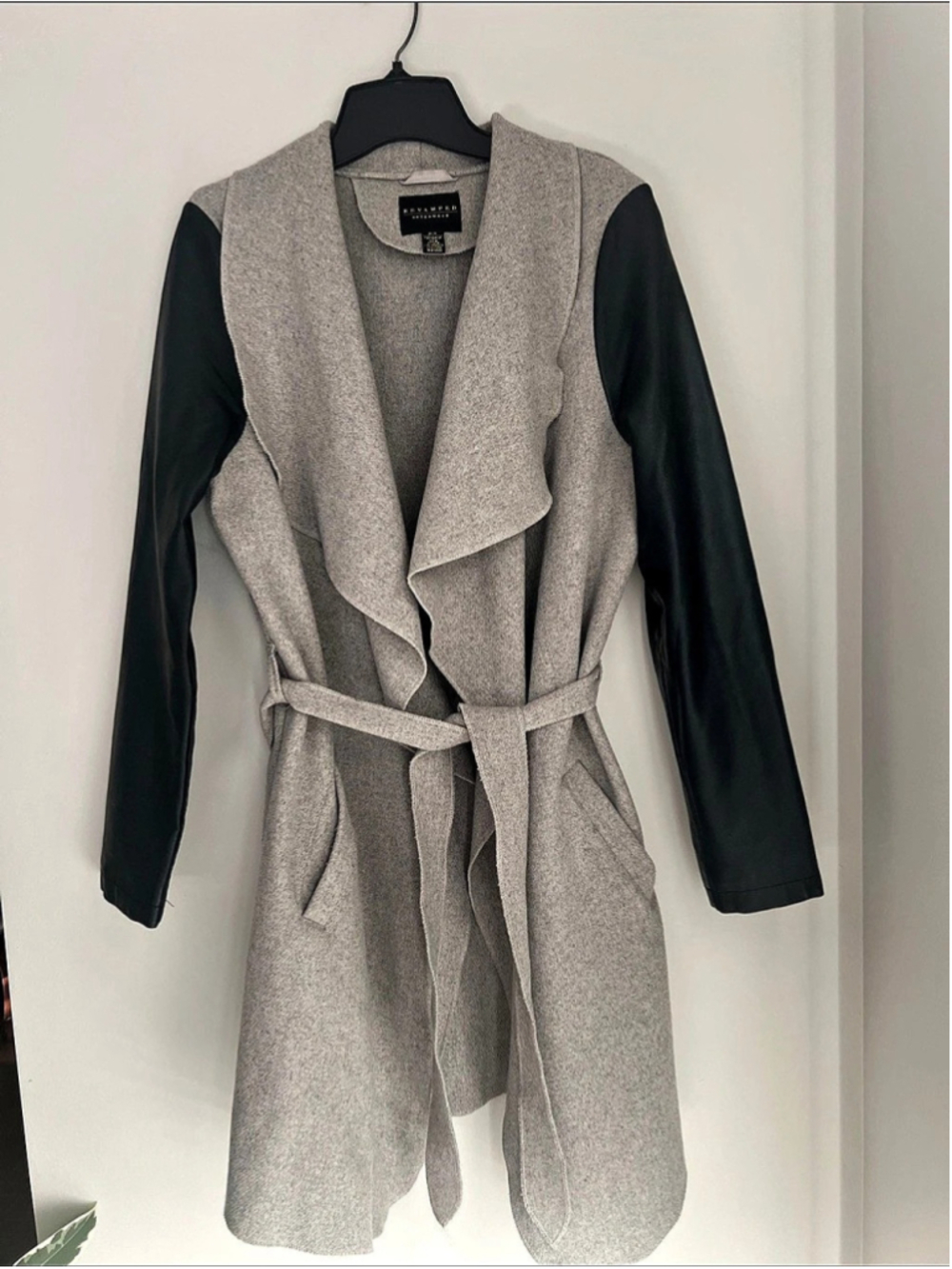 Revamped Outerwear Wool Blend Open Front Belted Draped Coat